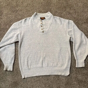 90s Vintage Alps Mens M Gray Henley Heavyweight 100% Cotton Sweater‎ Crewneck